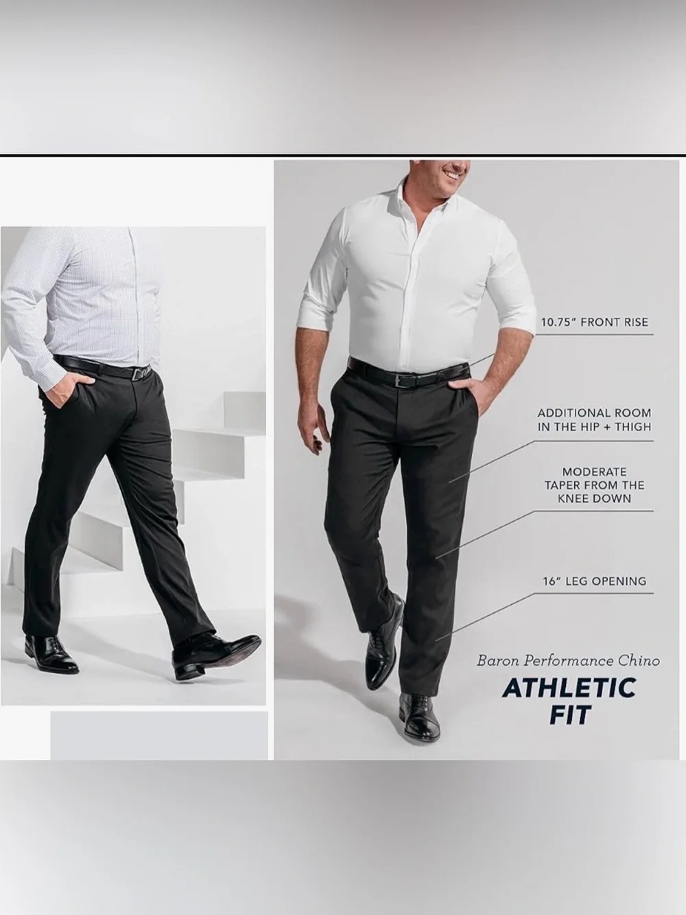 Mizzen + Main Baron Athletic Fit Performance Chino Pants Gray 34x32